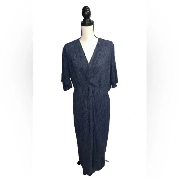 NWT Nordstrom All in Favor Navy Plisse Midi Dress Size XXL Wedding Guest - Picture 2 of 7
